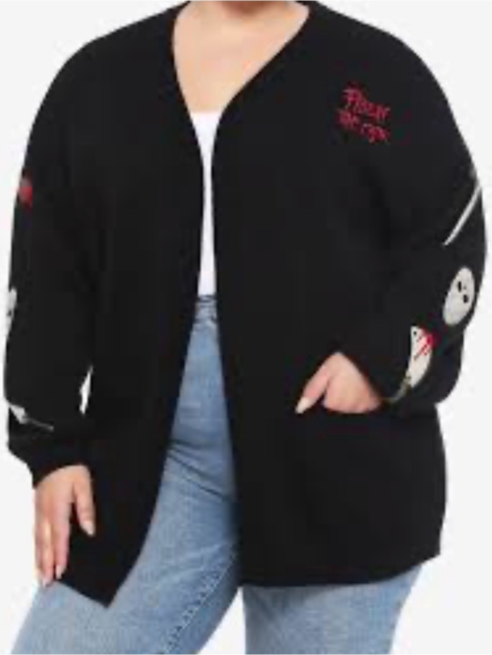 Hot Topic Friday the 13th Icons Embroidered Open Cardigan 2X